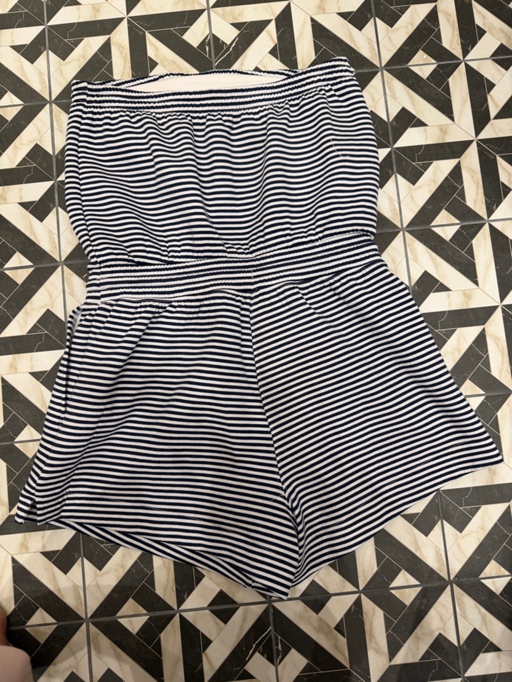 Striped Navy & White Strapless Romper - Picture 3 of 3